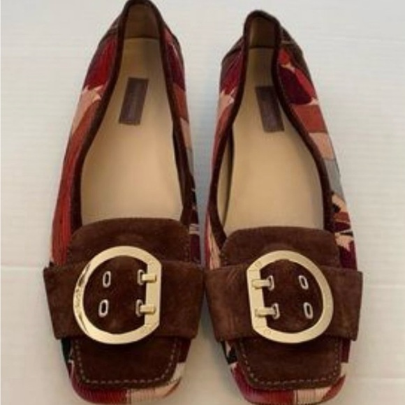 EMILIO PUCCI  “FIRENZE “ MULTI-COLOR BURGUNDY BROWN PINK GRAY CORDUROY SUEDE 37 - Picture 1 of 16